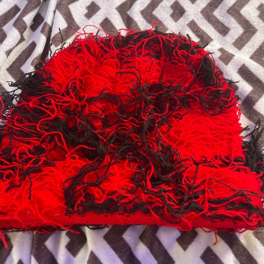 Stylish Red and Black Fuzzy Hat